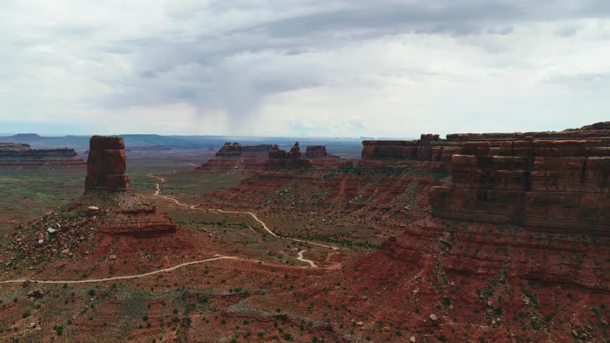 An aerial view of large rock formations in nature