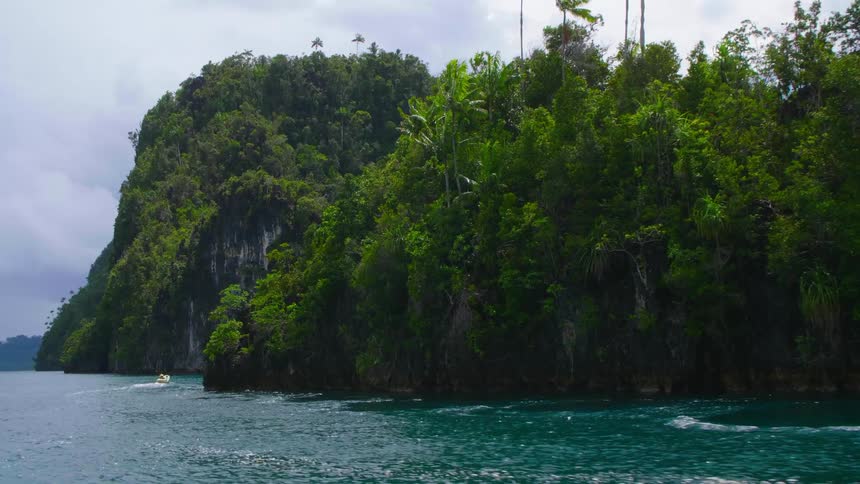 Islets covered in vegetation on the ocean on a sunny day