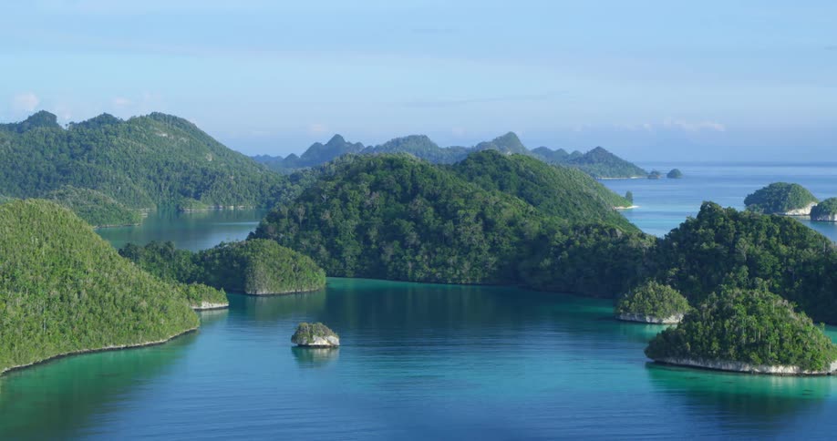 A landscape view of islands in the water