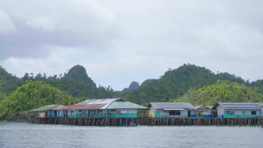 Landscape view of village on stilts