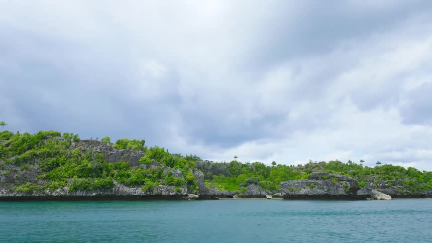 A landscape view of a lake and the shore