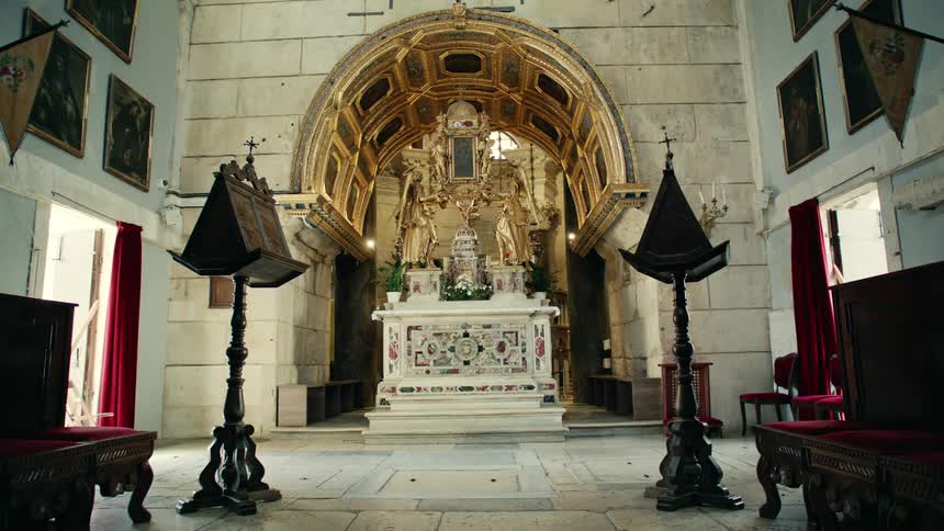 The altar in the church is gold