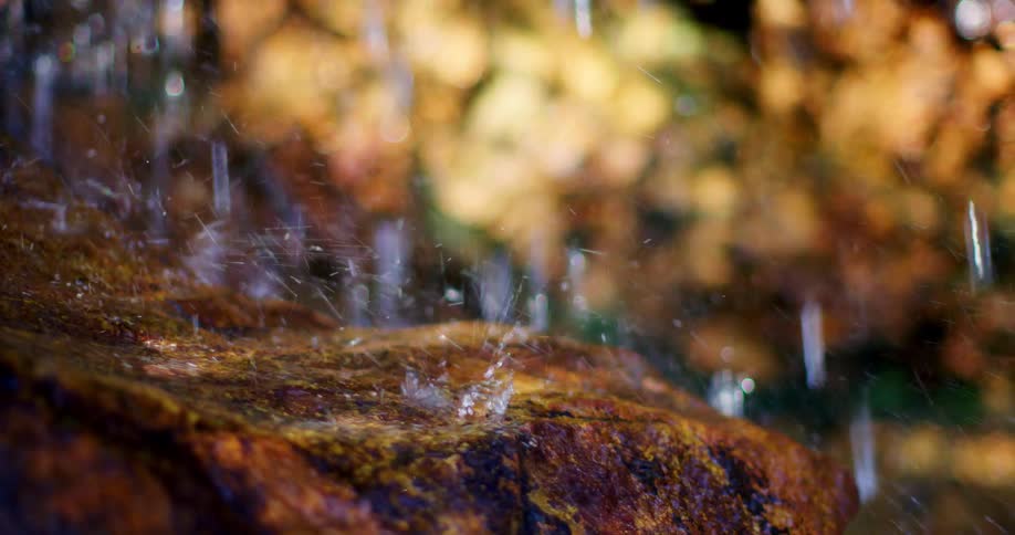 Water splashing onto a rock in nature
