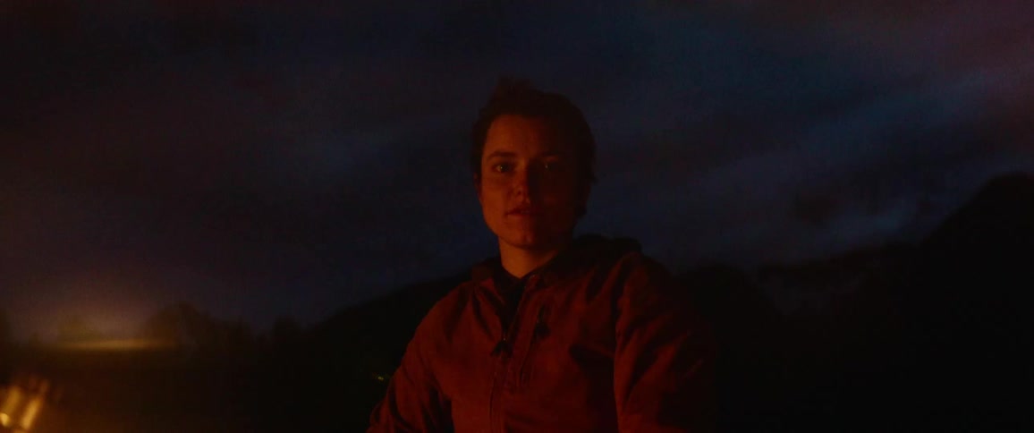 Person outdoors at night with flashlight glare