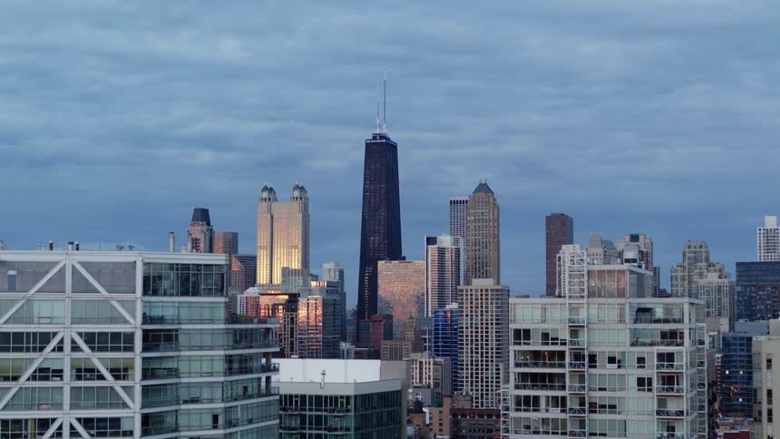 Downtown Chicago with apartments in foreground