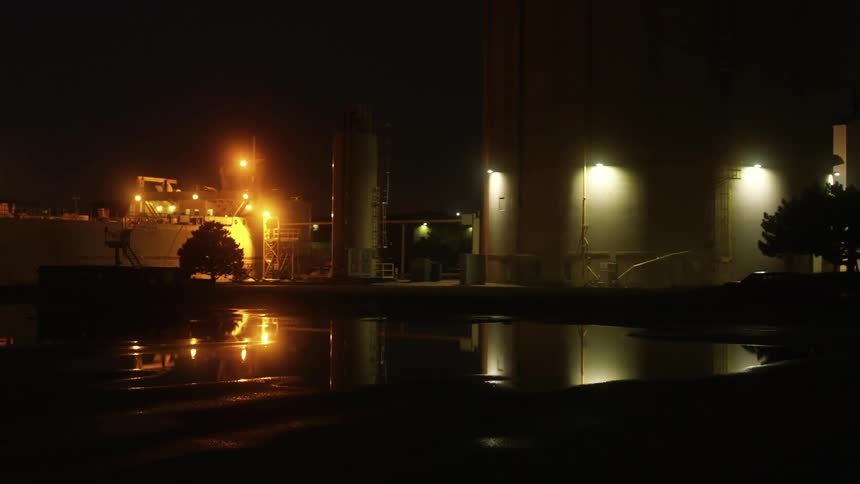 The lot is empty at night