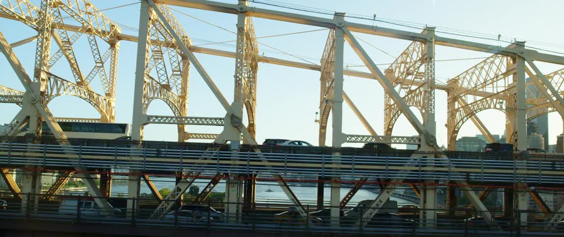 The bridge is packed with cars traveling