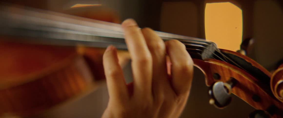 Close up of female violinists hands playing a violin