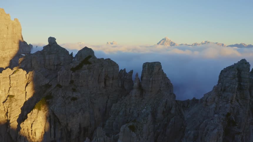 Aerial view of mountains are displayed at dusk