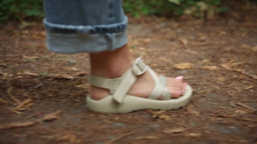 A person is walking on a dirt trail