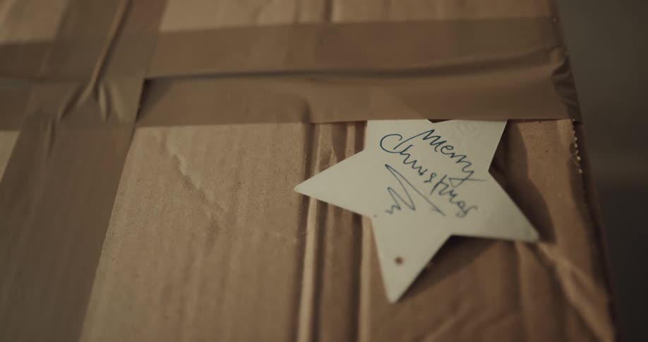 Close up of a wrapped christmas present