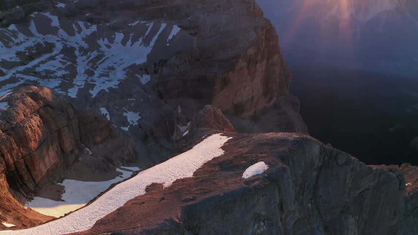 Snow on a rocky mountain range in winter