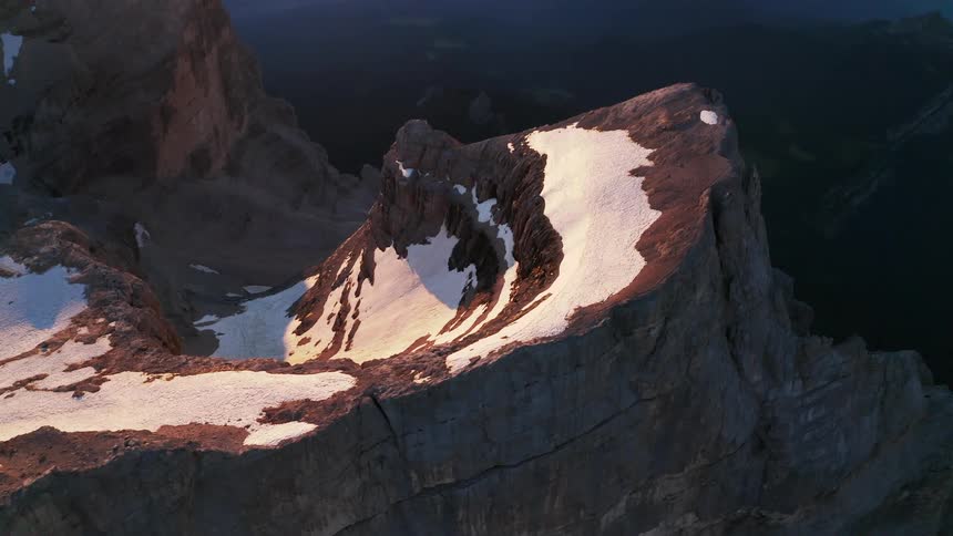 Aerial view of mountains are displayed in winter