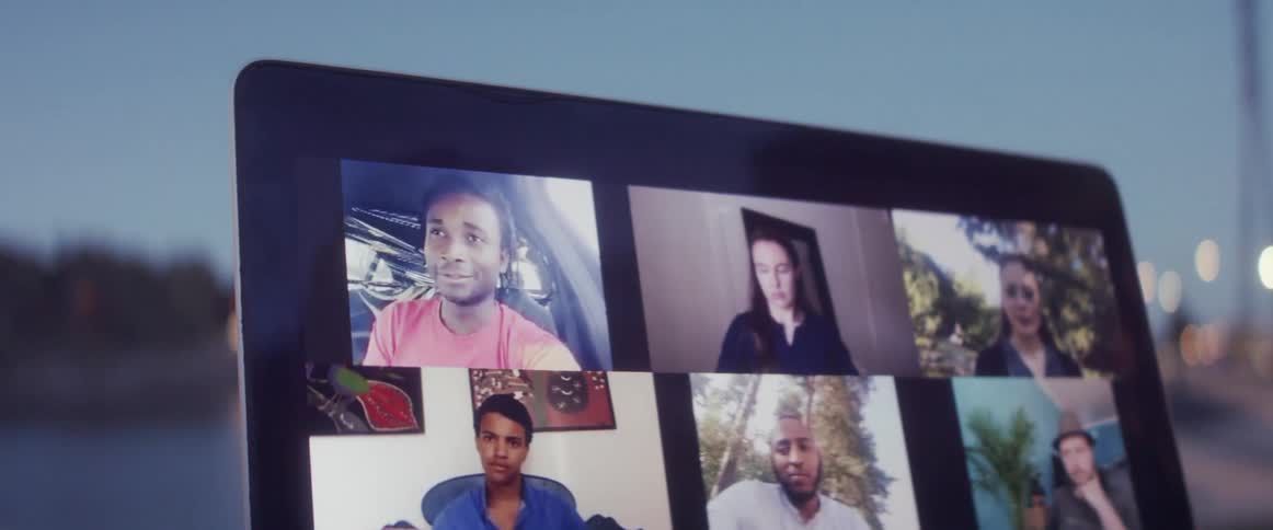 Men and women are video chatting with one another on a screen