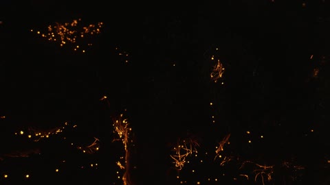 Tendrils brighten and darken against black background as small particles flow and jump