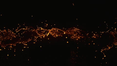 Yellow and orange embers move through a string