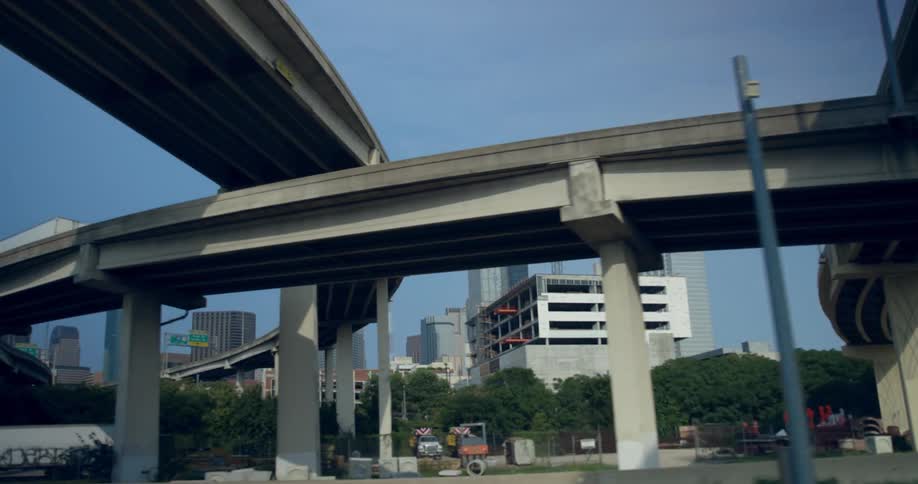 Camera in a car showing underneath the highway