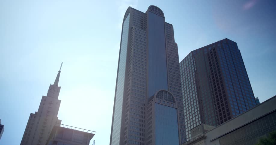 Buildings in a city are displayed during the day