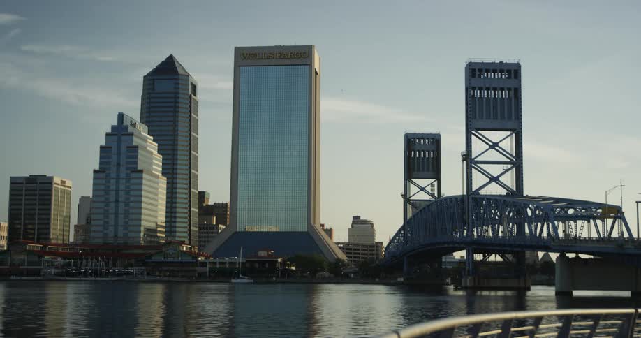 Office buildings on the shore in a downtown area