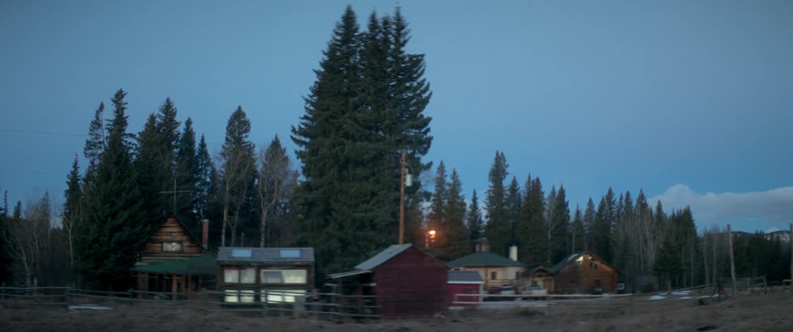 Cabins and sheds out in the countryside surrounded by trees