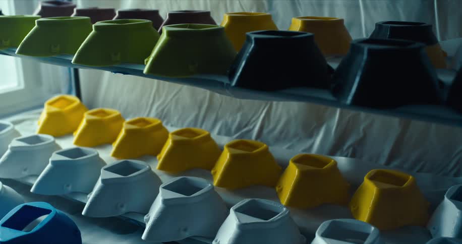 Shelves with plastic with a window in the background
