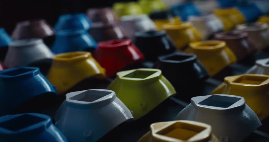 Multiple color pieces of plastic with light reflecting off of it