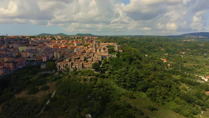 An aerial view of buildings in a city