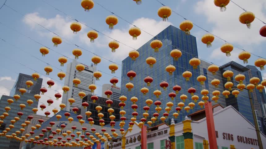 Street decorations in a downtown city