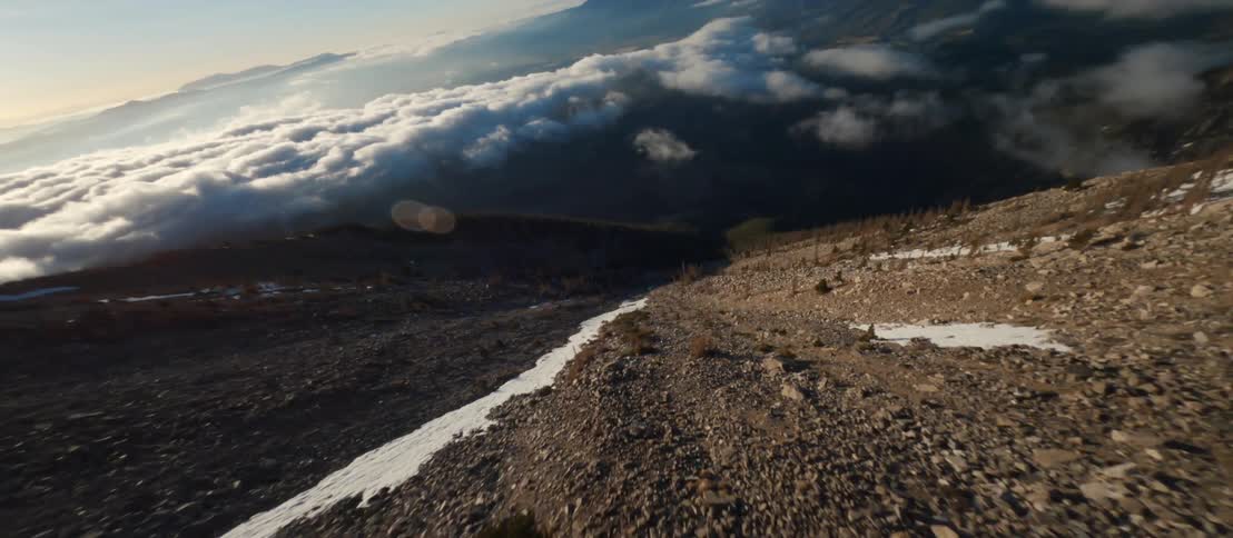 An aerial view of a slope on a mountain range