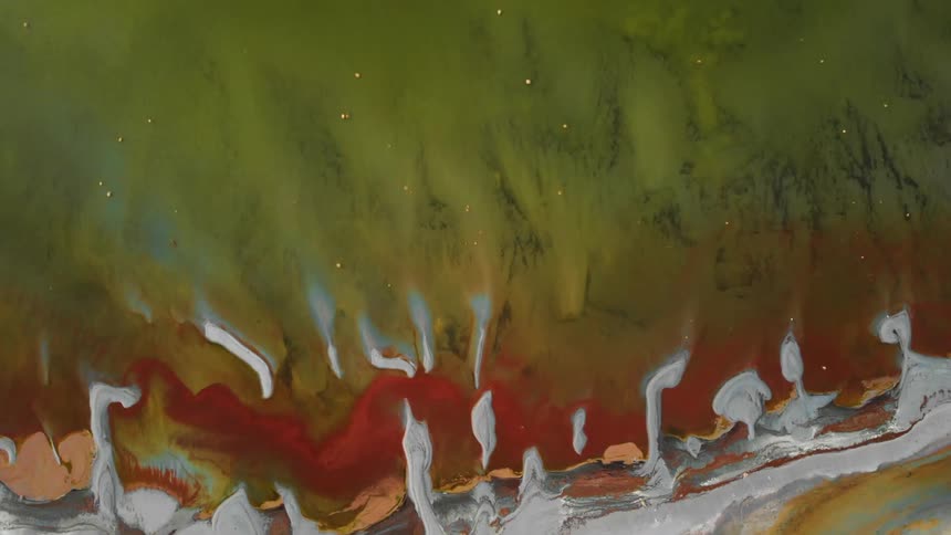 Close up of a painting aerial abstract lake