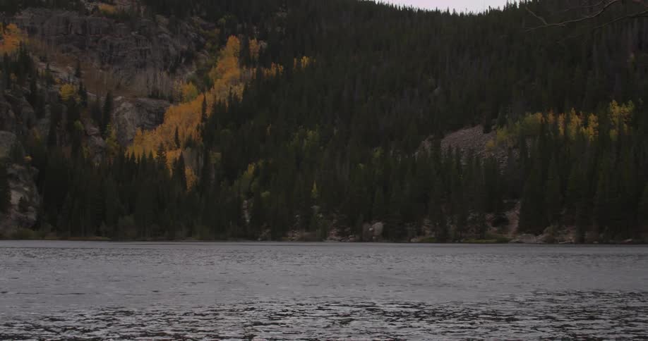 The water of a mountain lake ripples and flows