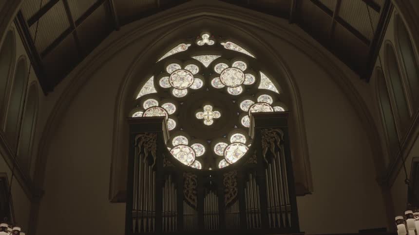 Stained glass windows inside of a churhc
