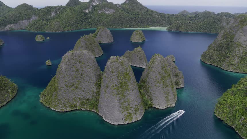 Tropical islands are displayed in the day