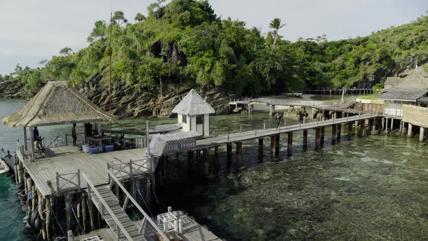 Port on the shore of an island in the tropics