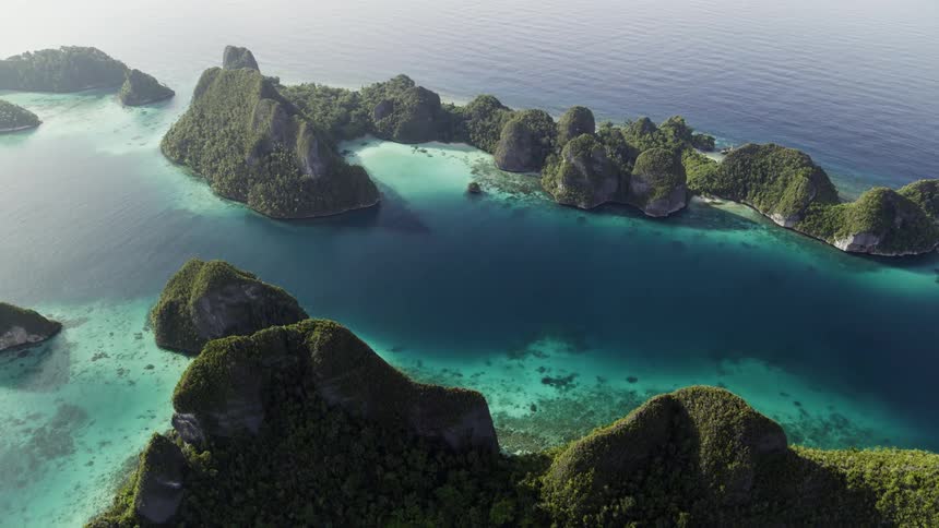 Aerial view of ocean is displayed in spring
