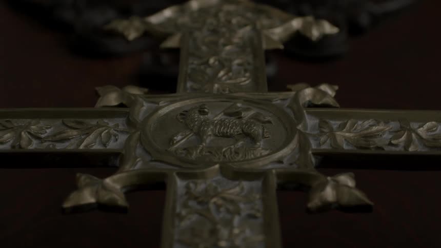 An iron cross seen from below