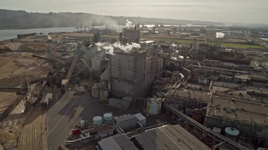 Wide overview of an enormous and bleak industrial landscape