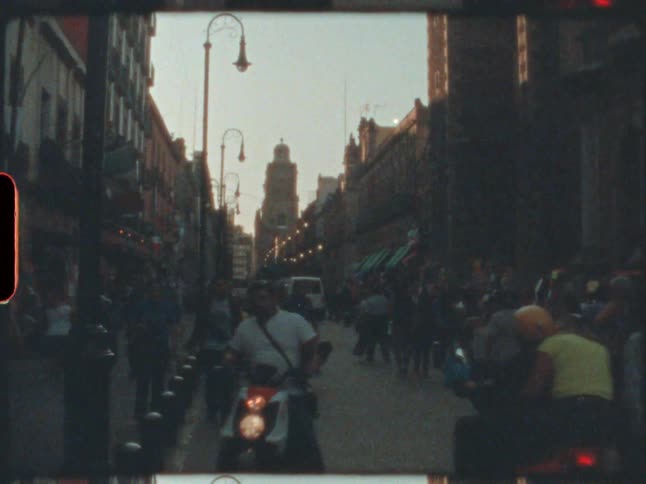 In the middle of a busy street in a city