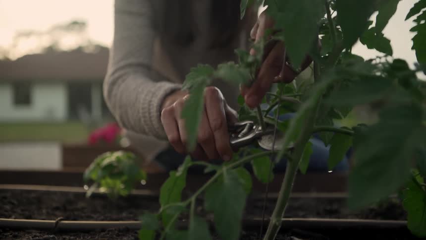 A woman is gardening outdoors in spring