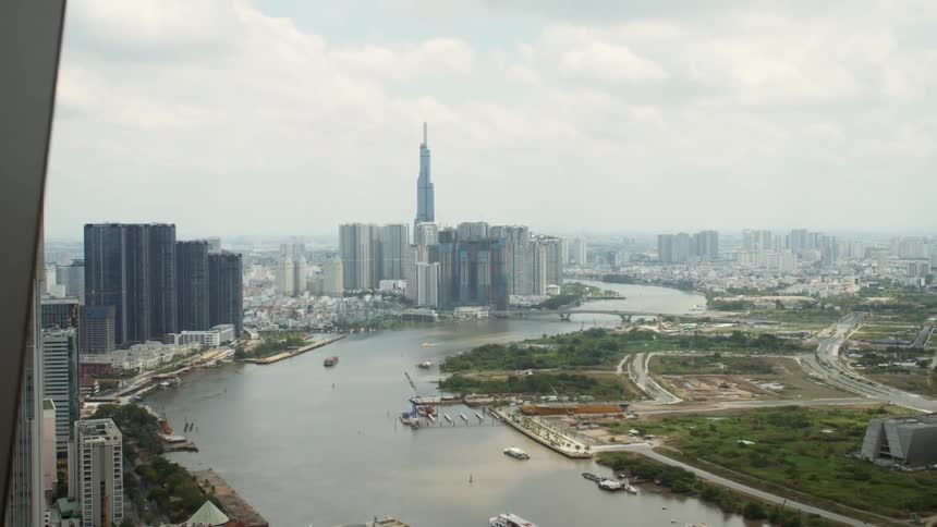 Downtown buildings next to a river