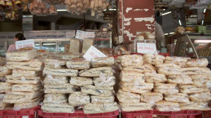 Piles of baked bread at a street market