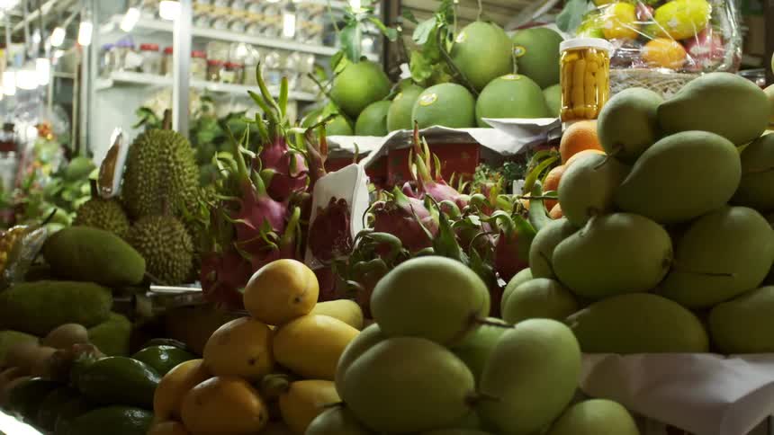 Fresh produce on display in an outdoor market