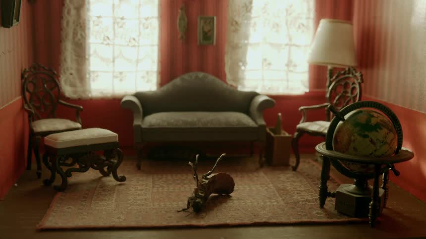 A cockroach lays on a rug while attempting to roll over