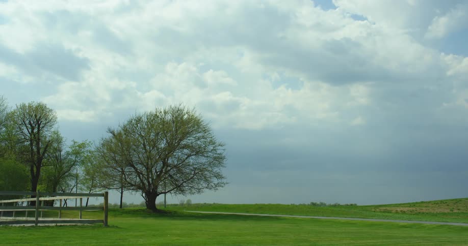 Countryside side with green grass trees and a fence during the daytime
