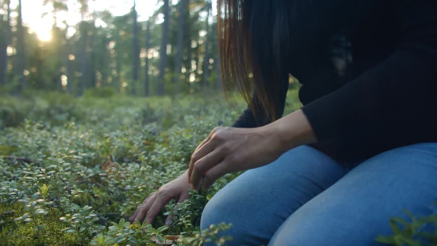 A woman is sitting on the ground in spring
