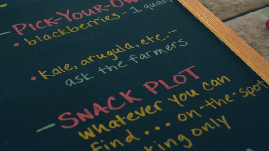 Restaurant menu sign with writing on table