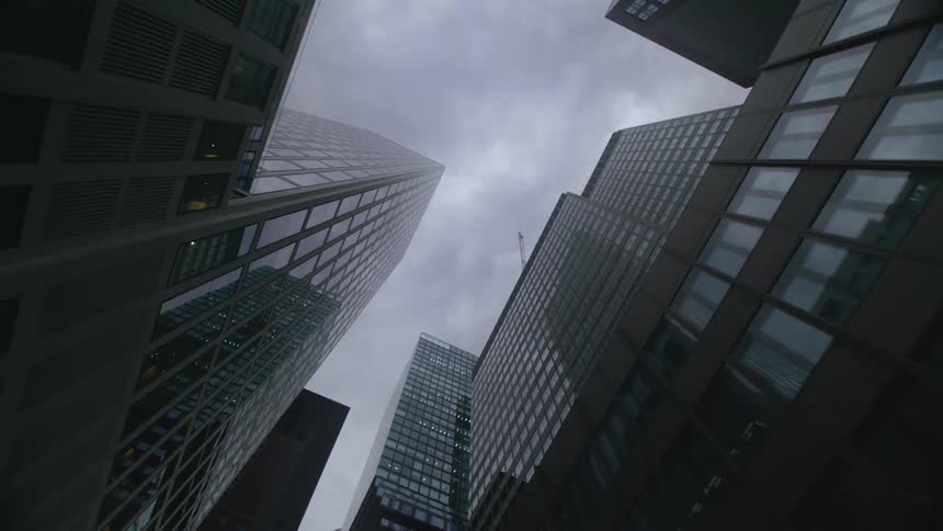 Buildings from street view downtown overcast sky