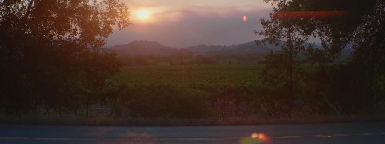 View of the sunset with mountains behind