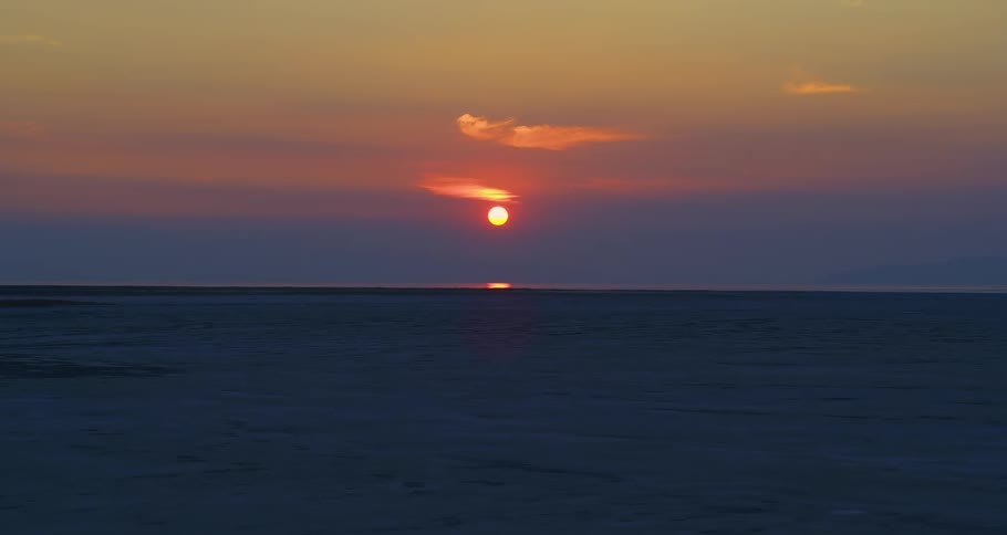 The horizon with the sun low in the sky