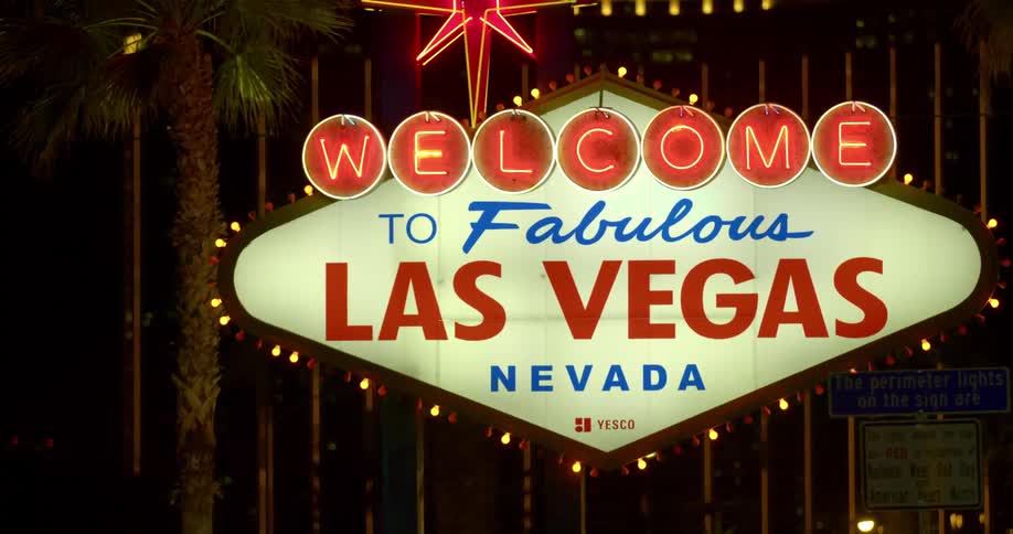 Neon sign flashing lights on las vegas strip